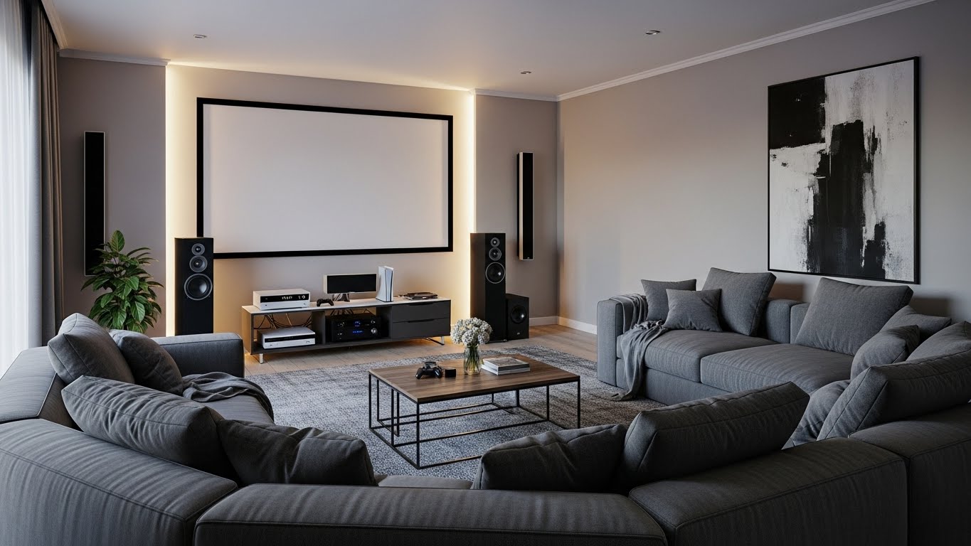 Home theater profissional com alta conectividade e controle