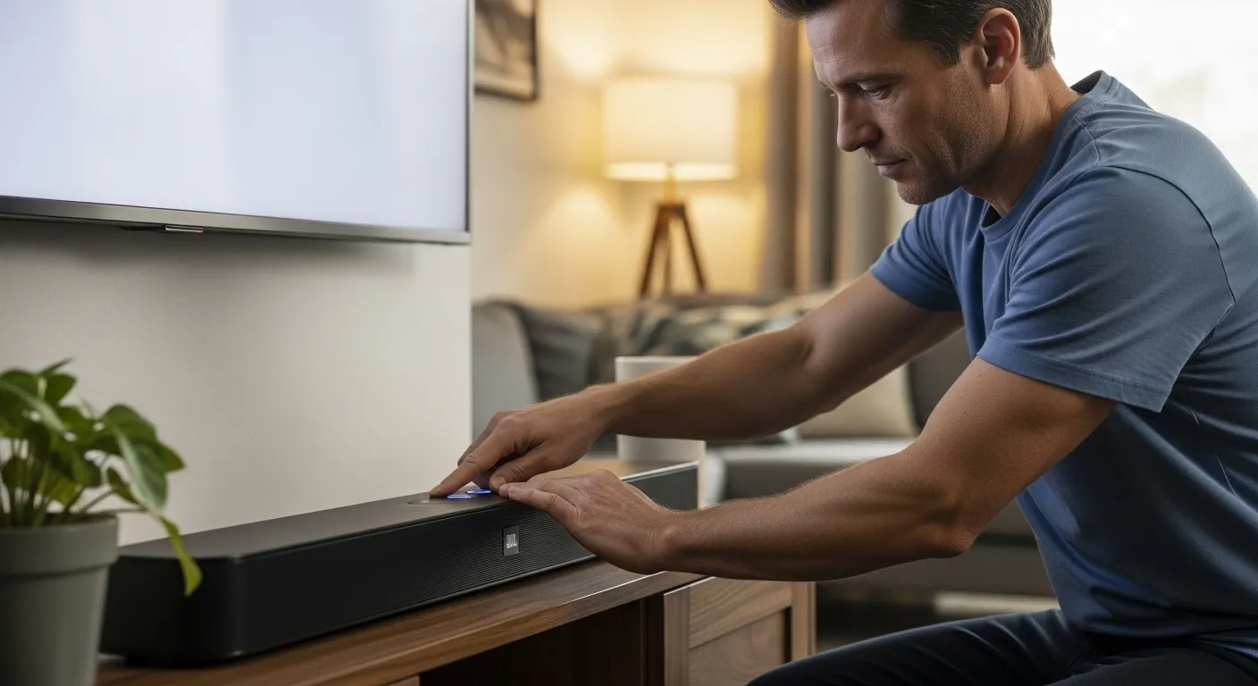 Conexão e instalação de soundbar em ambiente residencial
